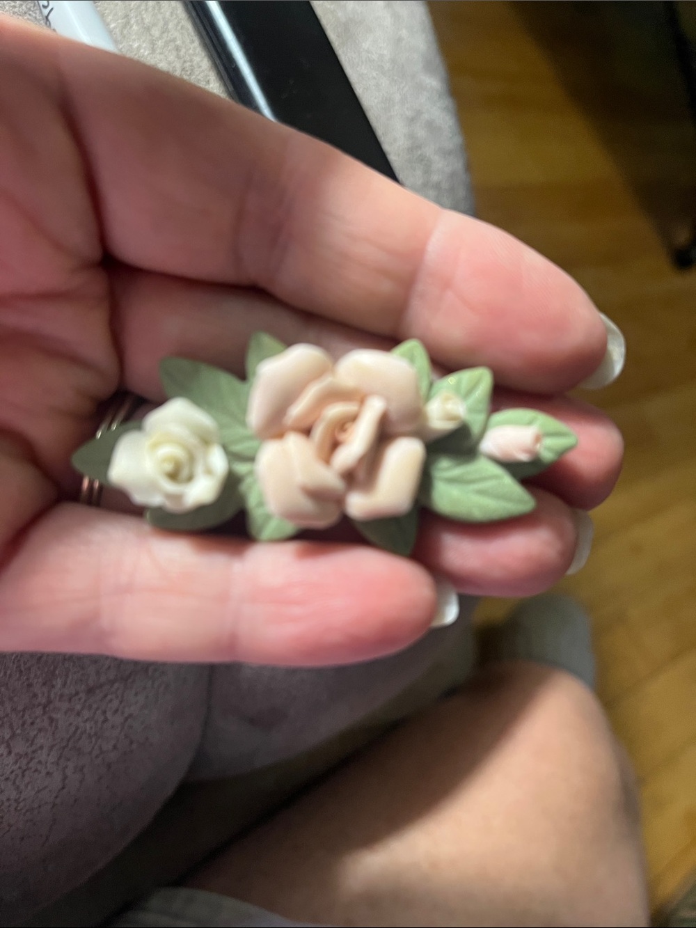 Handcrafted Pink and Cream Floral Resin Barrette - Women Jewelry 1921
